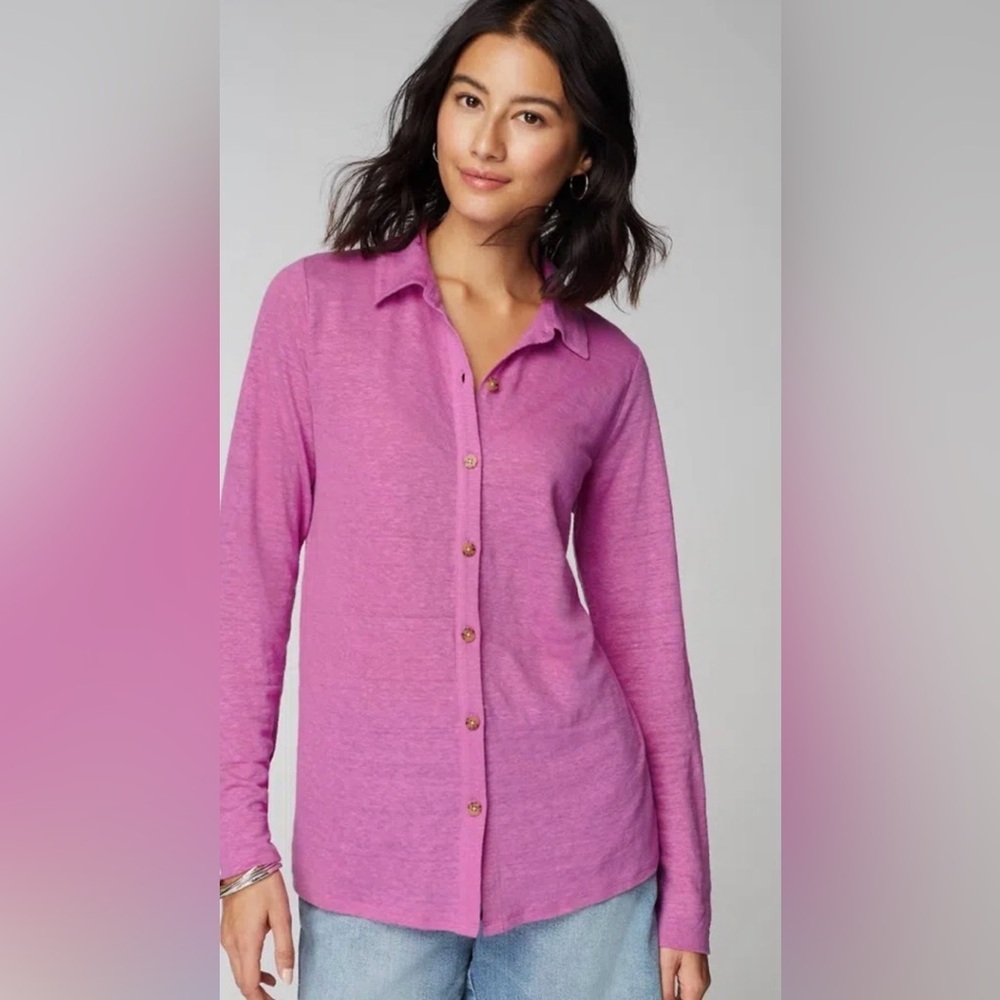 NWT J. Jill Love Linen Knit Button Down Shirt Wild Orchid Purple LT Tall